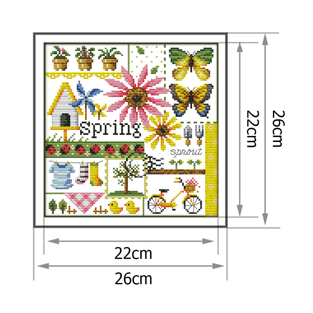 Four Seasons - Spring - 14CT Stamped Cross Stitch 26x26CM - Joy Sunday