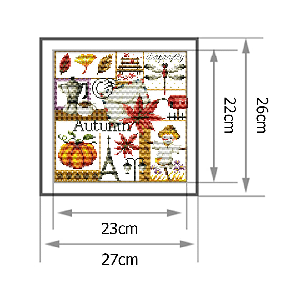 Four Seasons - Autumn - 14CT Stamped Cross Stitch 27x26CM - Joy Sunday