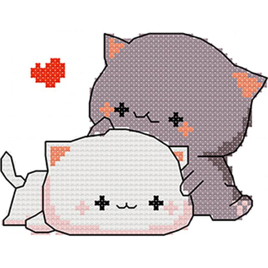 Loving Cat Couple - 11CT Stamped Cross Stitch 25x20CM - Spring