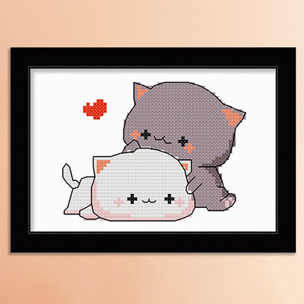 Loving Cat Couple - 11CT Stamped Cross Stitch 25x20CM - Spring