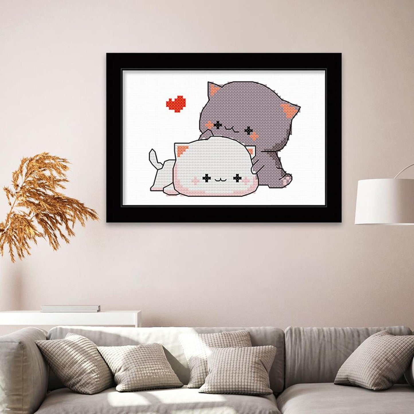 Loving Cat Couple - 11CT Stamped Cross Stitch 25x20CM - Spring