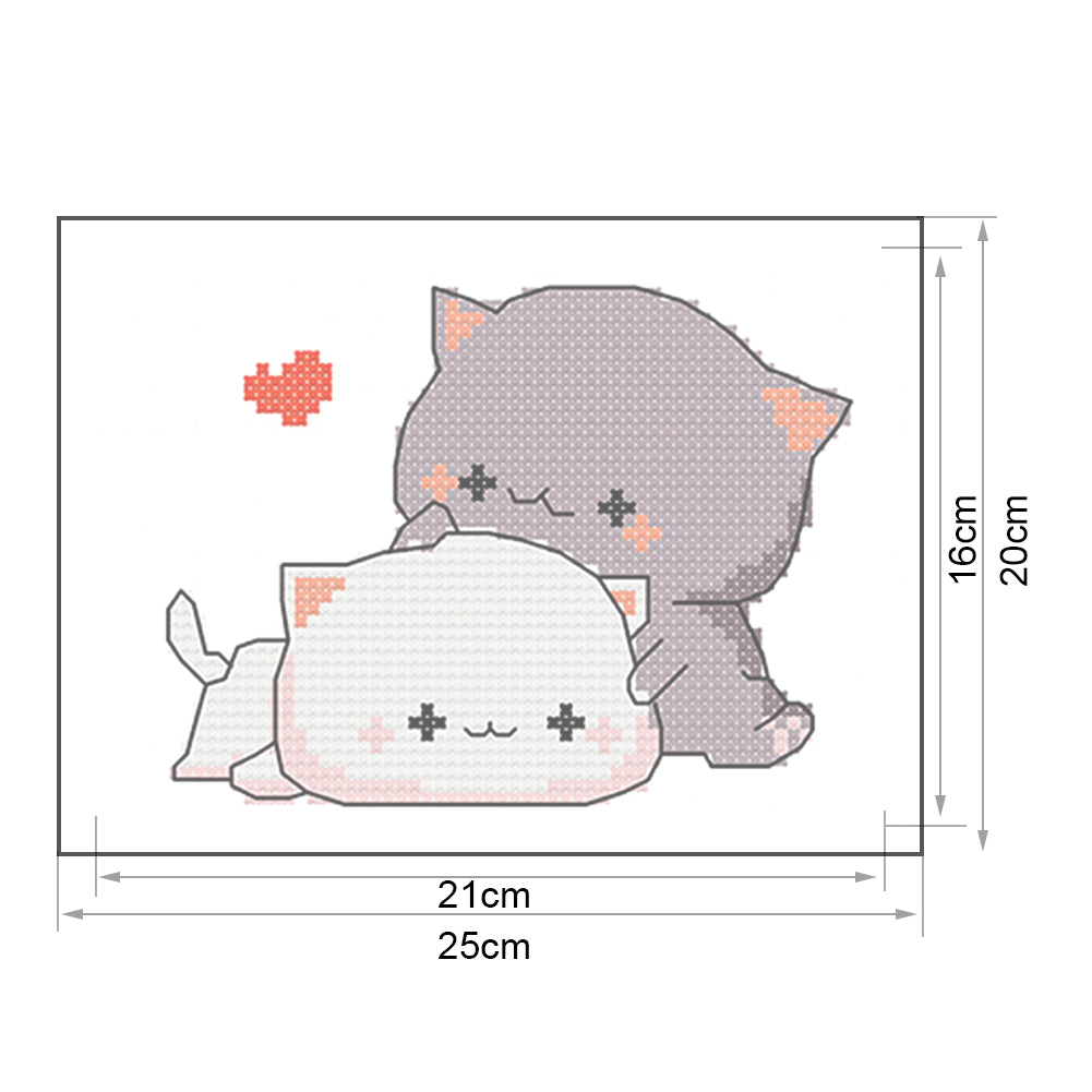 Loving Cat Couple - 11CT Stamped Cross Stitch 25x20CM - Spring