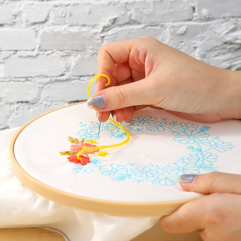 Bamboo Leaves & Grass - DIY Embroidery Cross Stitch Kit with Pattern Cotton Threads Needles Hoop 30x30CM/11.81x11.81in