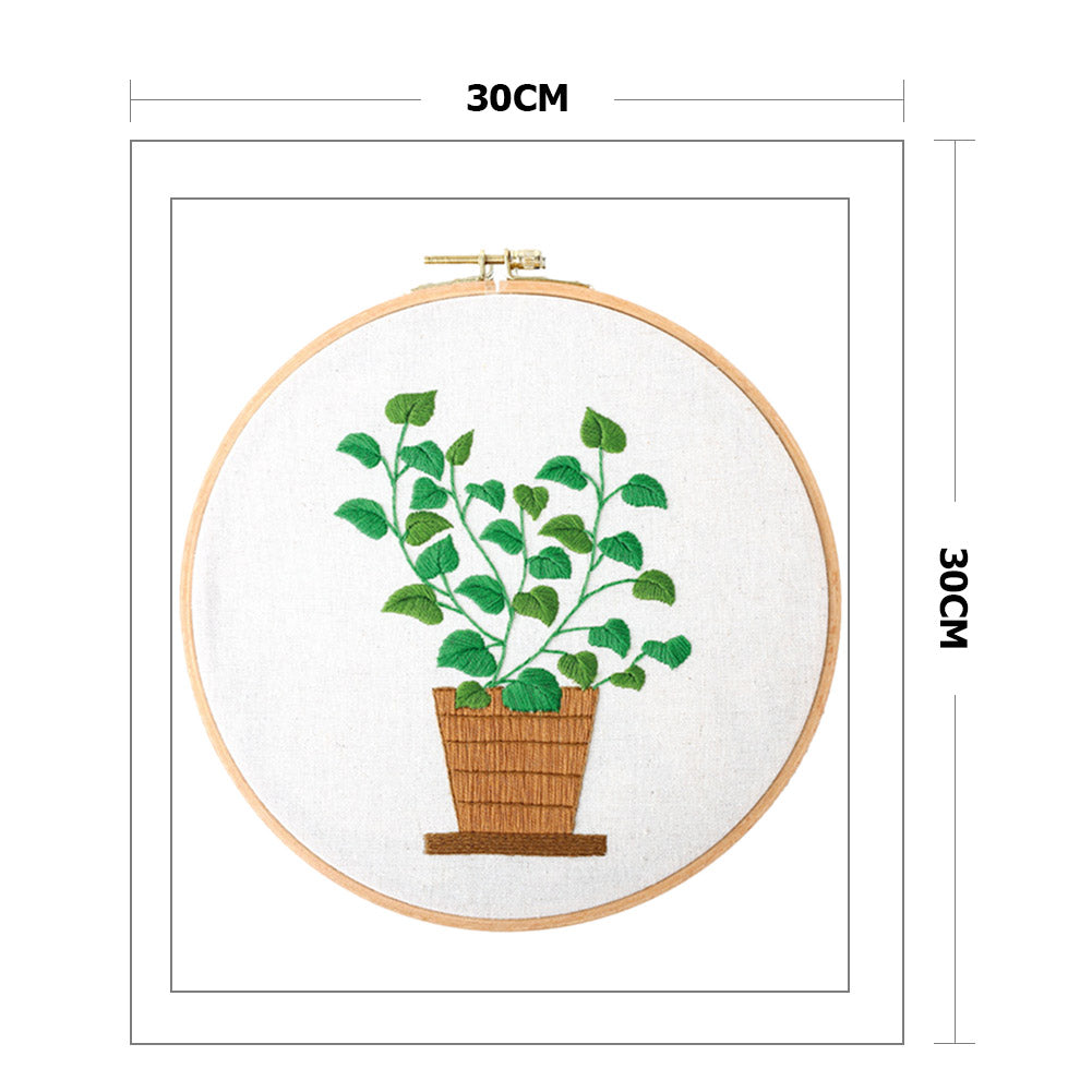Bamboo Leaves & Grass - DIY Embroidery Cross Stitch Kit with Pattern Cotton Threads Needles Hoop 30x30CM/11.81x11.81in