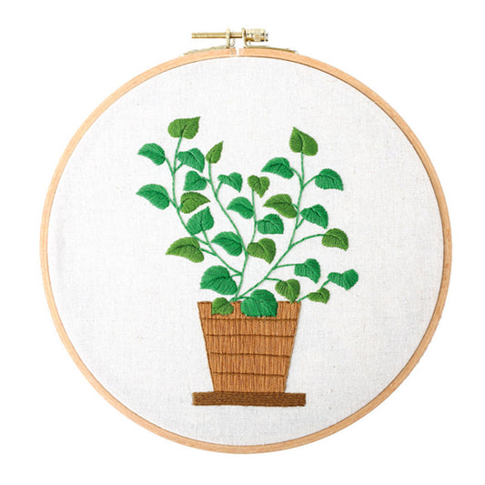 Bamboo Leaves & Grass - DIY Embroidery Cross Stitch Kit with Pattern Cotton Threads Needles Hoop 30x30CM/11.81x11.81in