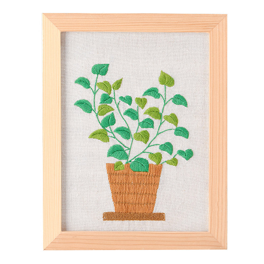 Bamboo Leaves & Grass - DIY Embroidery Cross Stitch Kit with Pattern Cotton Threads Needles Hoop 30x30CM/11.81x11.81in