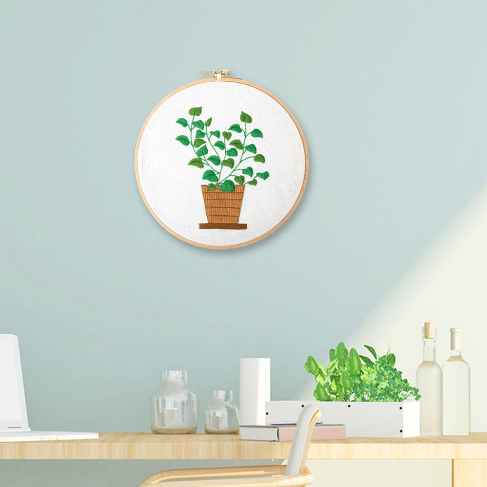 Bamboo Leaves & Grass - DIY Embroidery Cross Stitch Kit with Pattern Cotton Threads Needles Hoop 30x30CM/11.81x11.81in