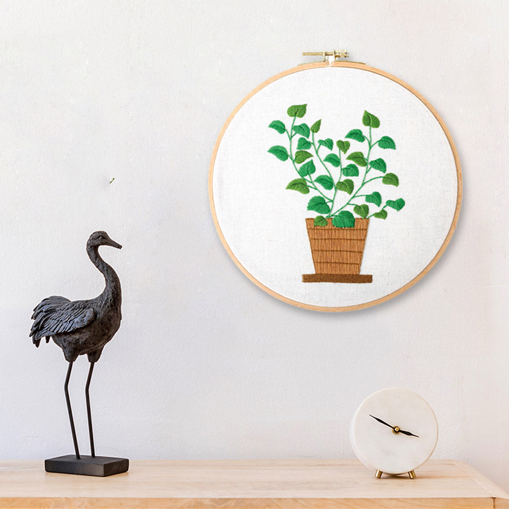 Bamboo Leaves & Grass - DIY Embroidery Cross Stitch Kit with Pattern Cotton Threads Needles Hoop 30x30CM/11.81x11.81in