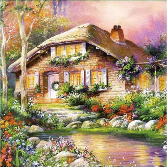 House - 11CT Stamped Cross Stitch 40x40CM - Diy