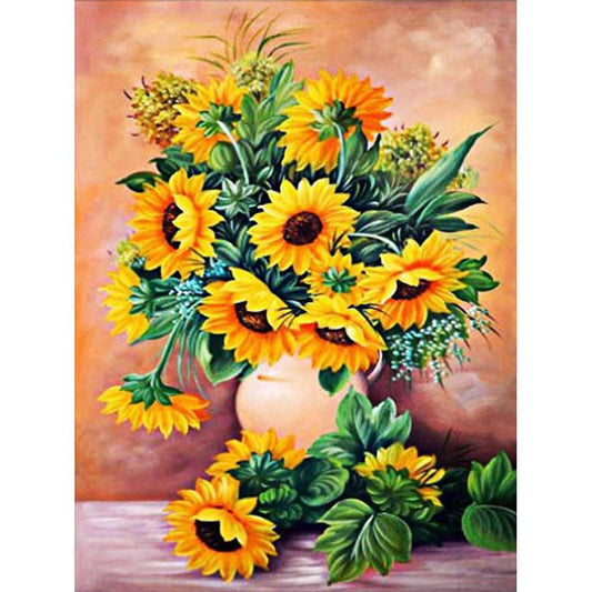 Vase With Sunflowers - 11CT Stamped Cross Stitch 36x46CM - Diy