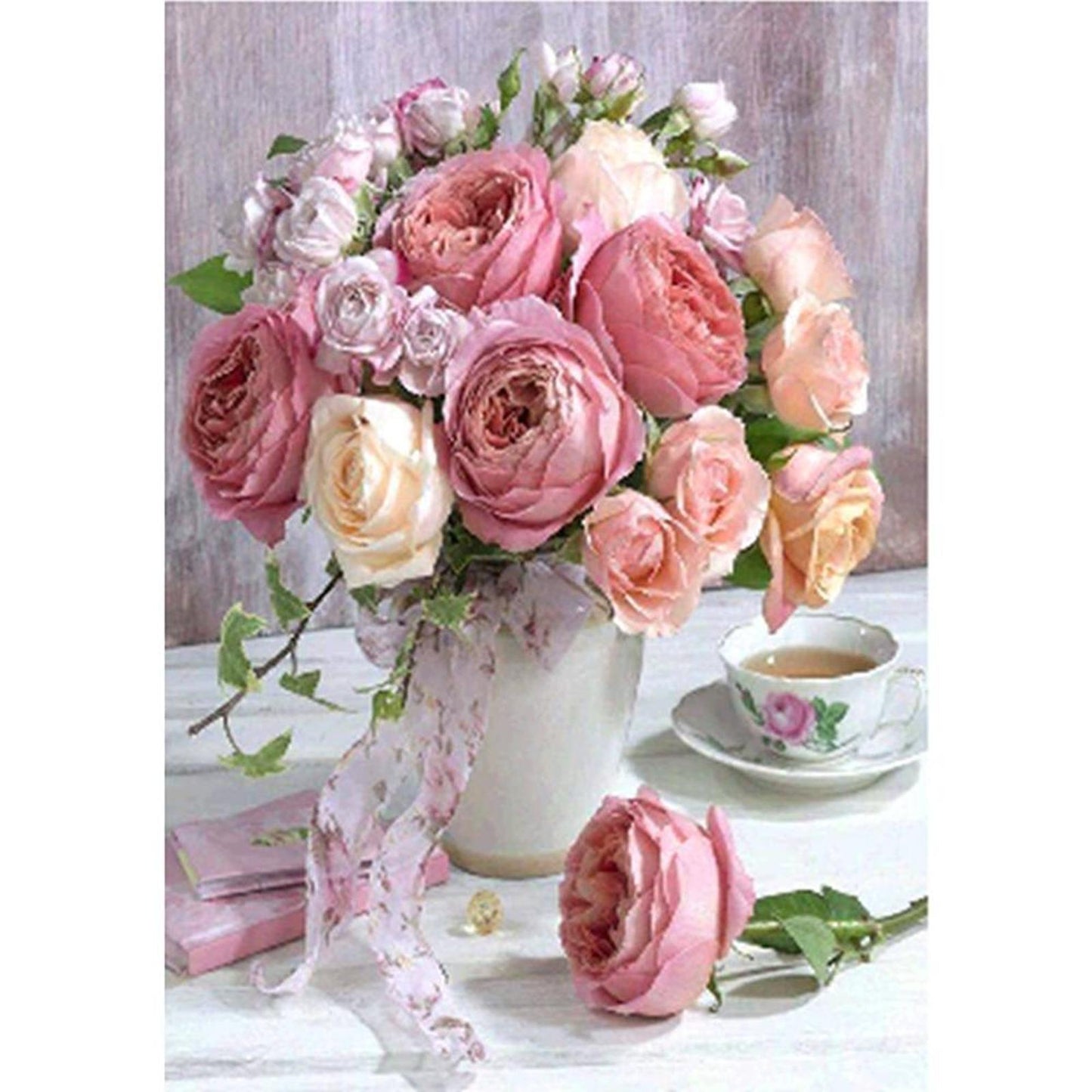 Vase With Roses - 11CT Stamped Cross Stitch 36x46CM - Diy