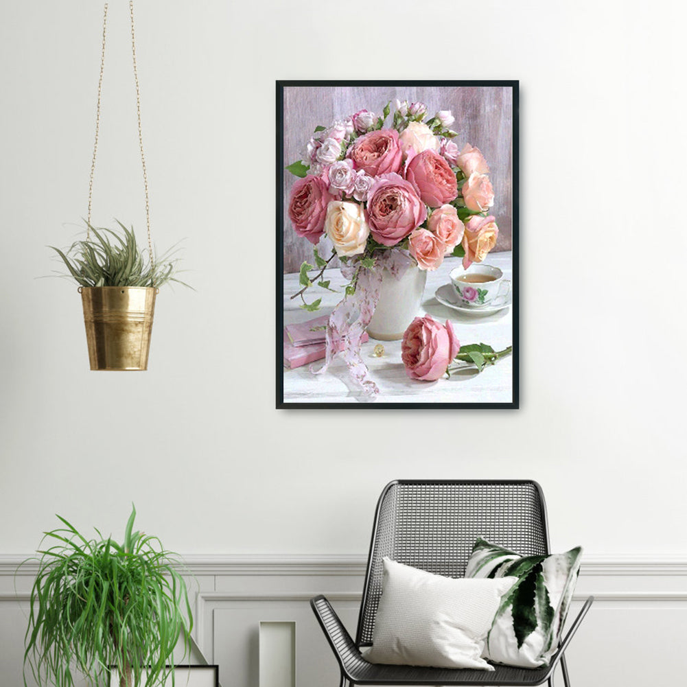 Vase With Roses - 11CT Stamped Cross Stitch 36x46CM - Diy