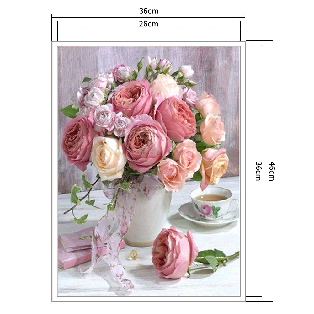 Vase With Roses - 11CT Stamped Cross Stitch 36x46CM - Diy