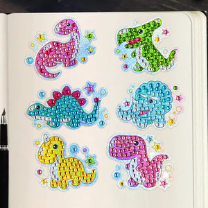 6pcs Diamond Set Art Round Drill Dinosaur World Sticker DIY Painting Art Decal