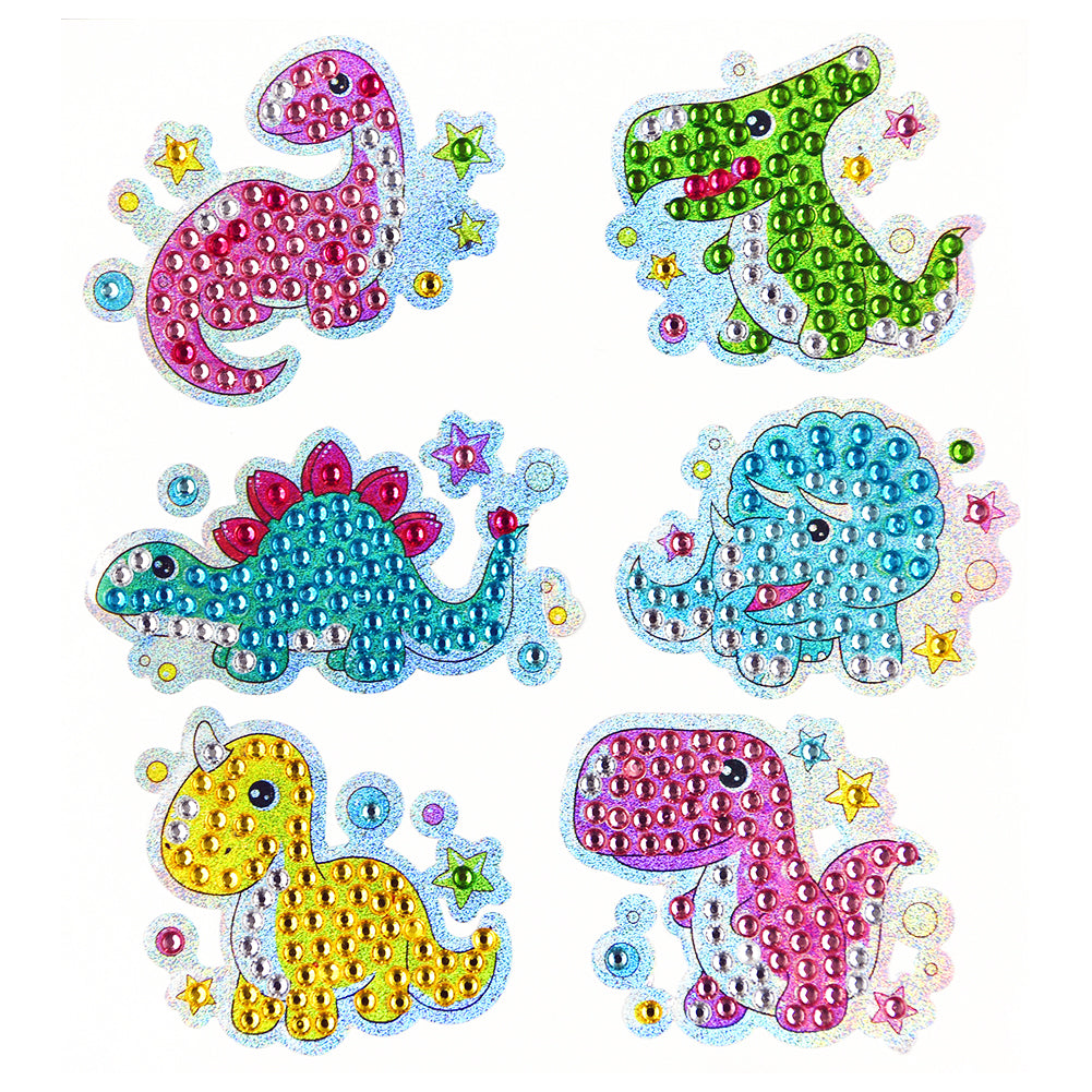 6pcs Diamond Set Art Round Drill Dinosaur World Sticker DIY Painting Art Decal