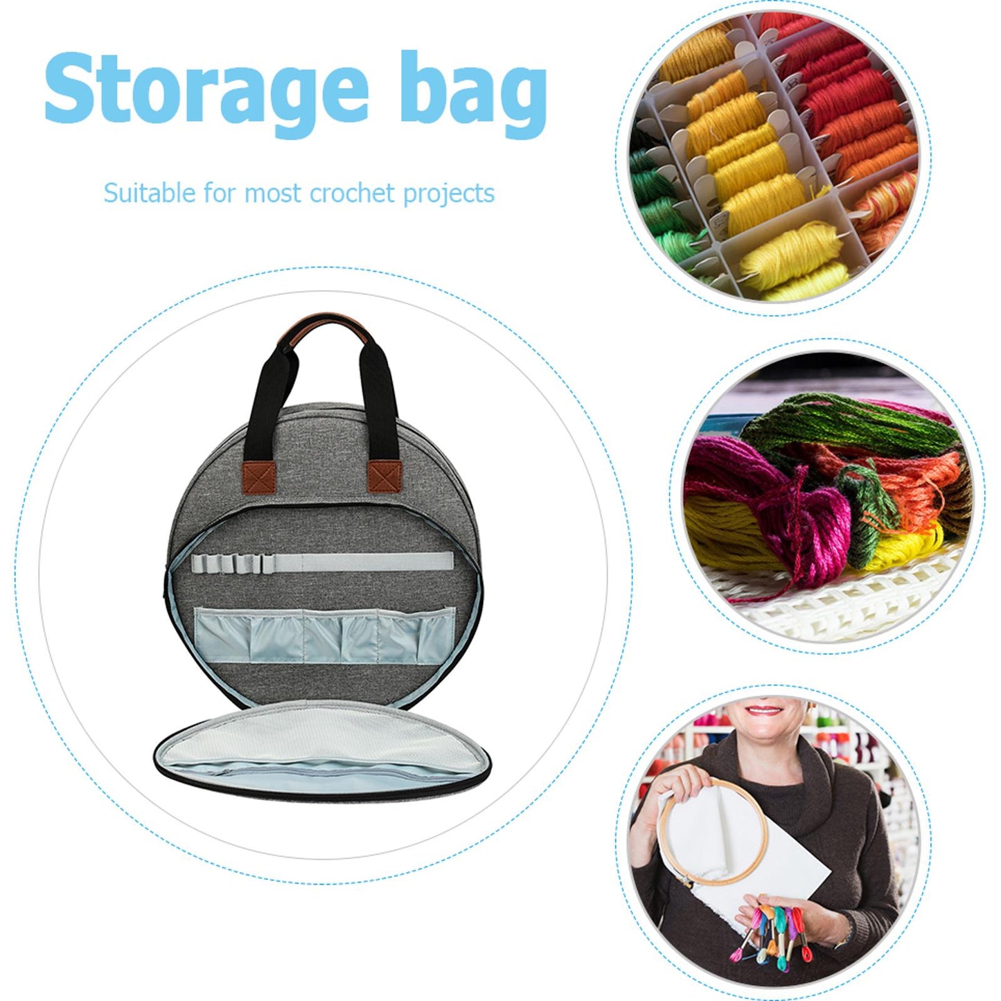 Embroidery Kit Storage Bag Handbag Cross Stitch Yarn Holder Handbag (Grey)