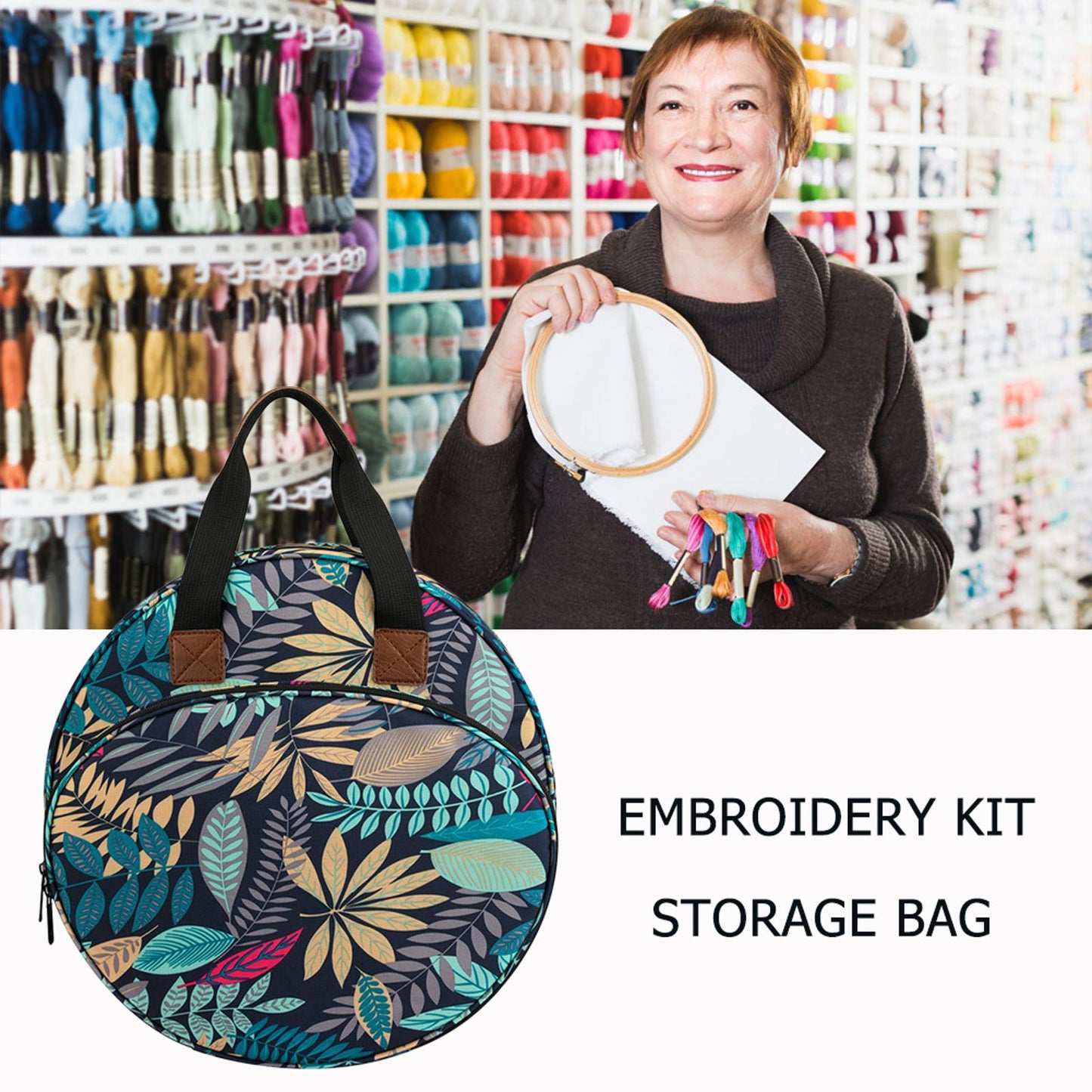 Embroidery Kit Storage Bag Handbag Cross Stitch Yarn Holder Handbag (Blue)