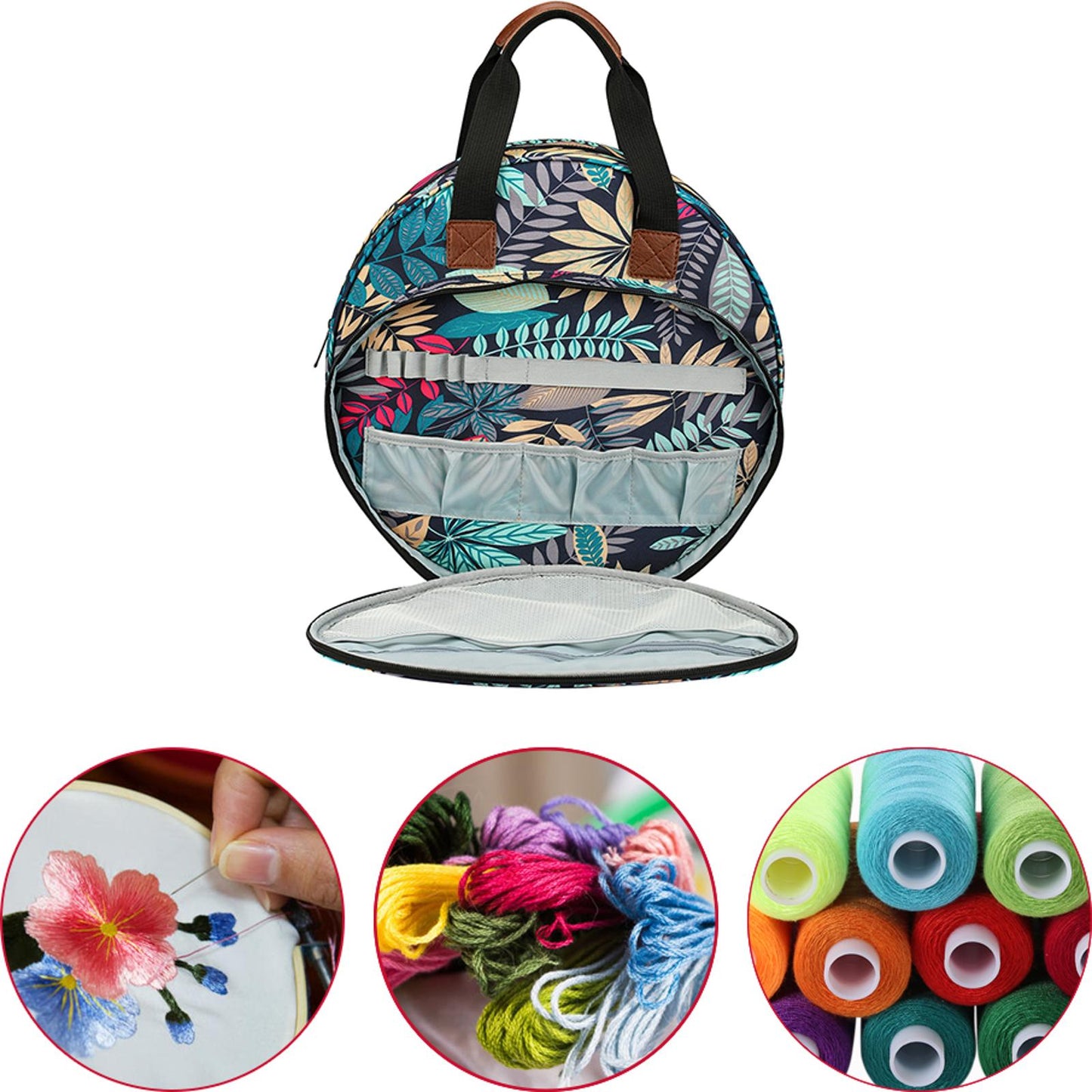 Embroidery Kit Storage Bag Handbag Cross Stitch Yarn Holder Handbag (Blue)