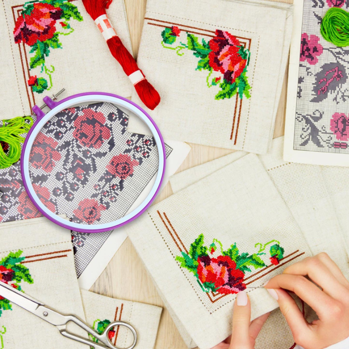 5PCS Cross Stitch Circle Set DIY Craft Round Hand Embroidery Hoops Rings