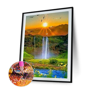 Waterfall Sunrise 30*40CM(Canvas) Full Round Drill Diamond Painting