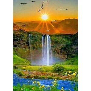 Waterfall Sunrise 30*40CM(Canvas) Full Round Drill Diamond Painting