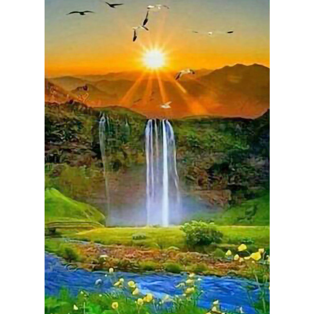 Waterfall Sunrise 30*40CM(Canvas) Full Round Drill Diamond Painting