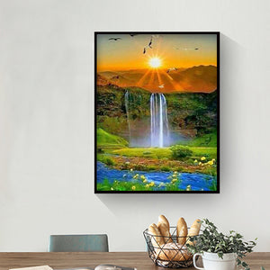 Waterfall Sunrise 30*40CM(Canvas) Full Round Drill Diamond Painting