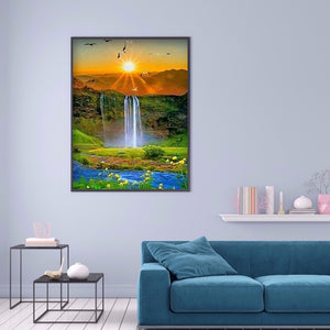 Waterfall Sunrise 30*40CM(Canvas) Full Round Drill Diamond Painting