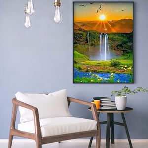 Waterfall Sunrise 30*40CM(Canvas) Full Round Drill Diamond Painting