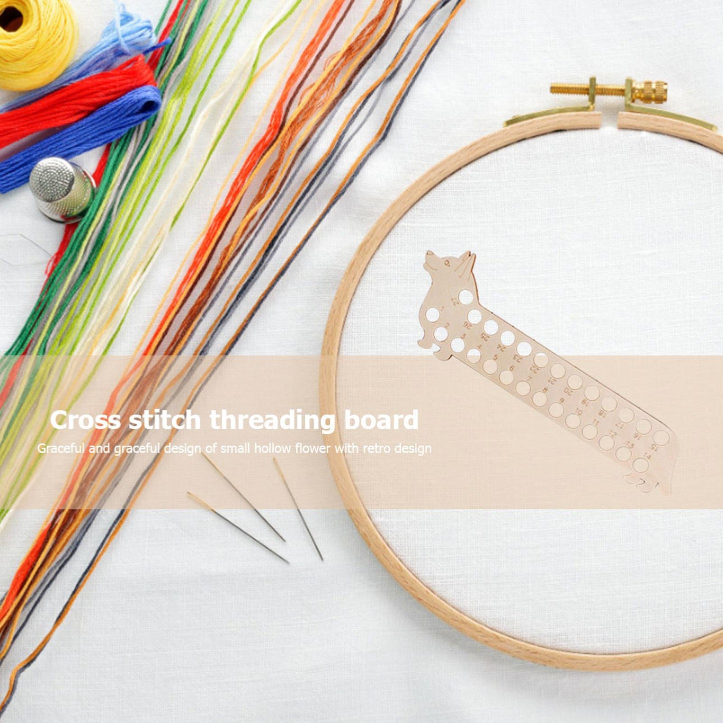 Wooden Carved Cross Stitch Thread Board Embroidery Thread Plate Tools (Dog)