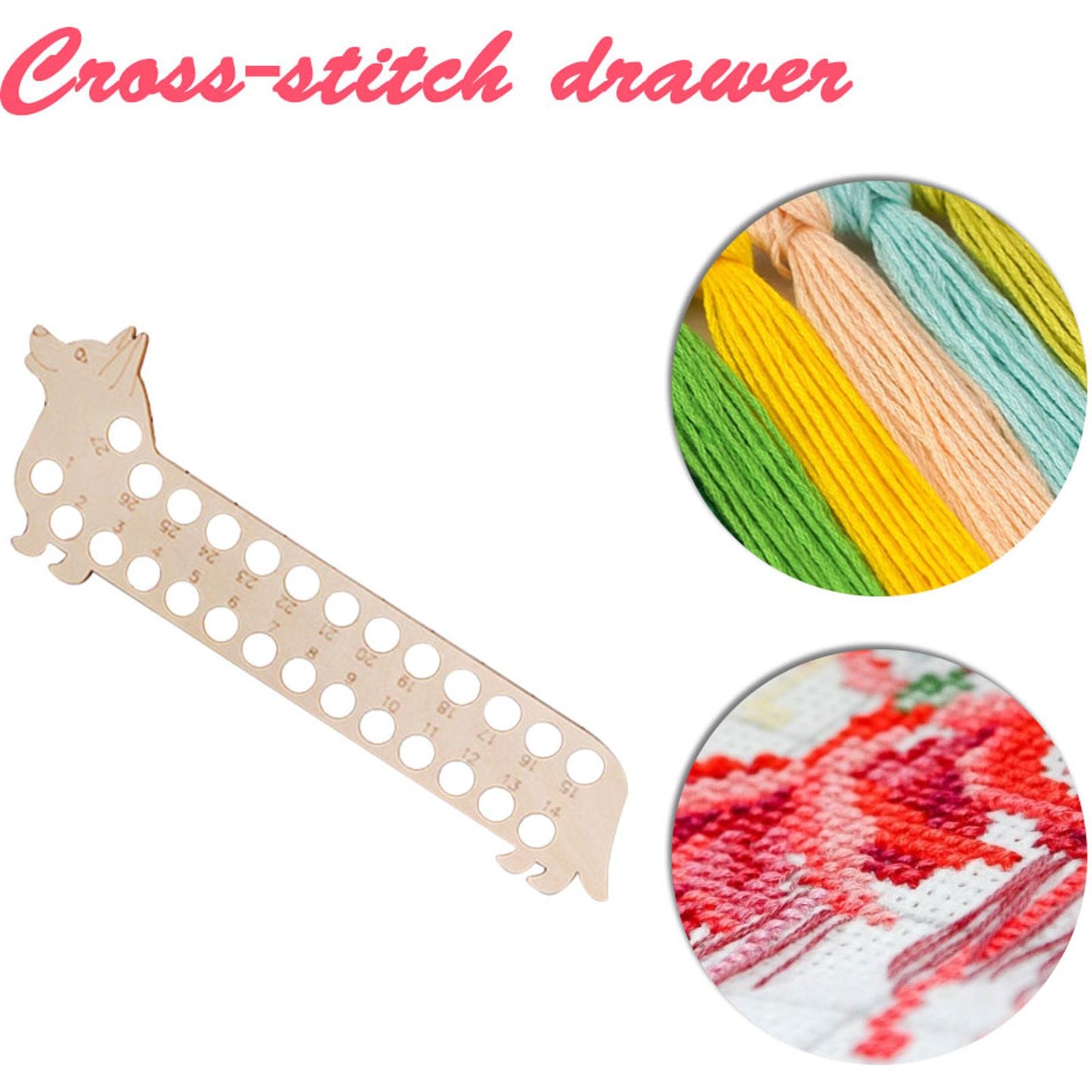Wooden Carved Cross Stitch Thread Board Embroidery Thread Plate Tools (Dog)