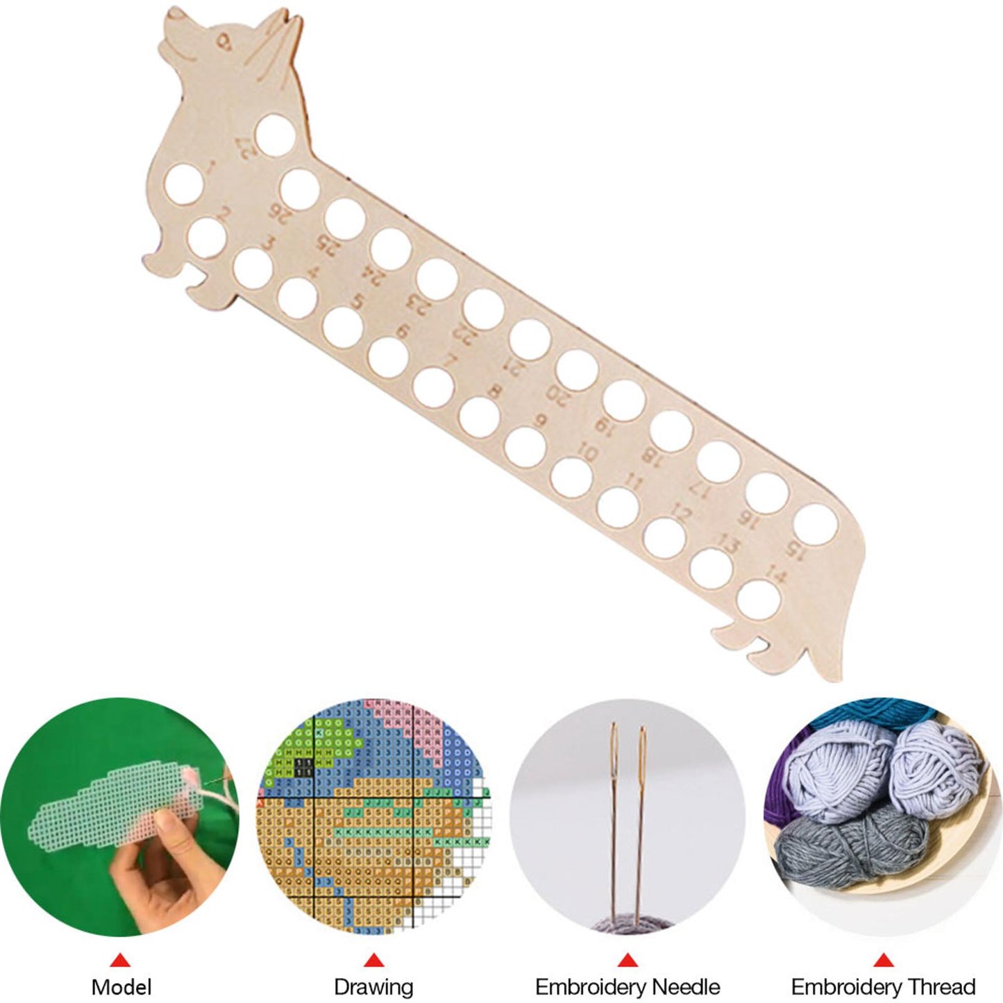 Wooden Carved Cross Stitch Thread Board Embroidery Thread Plate Tools (Dog)