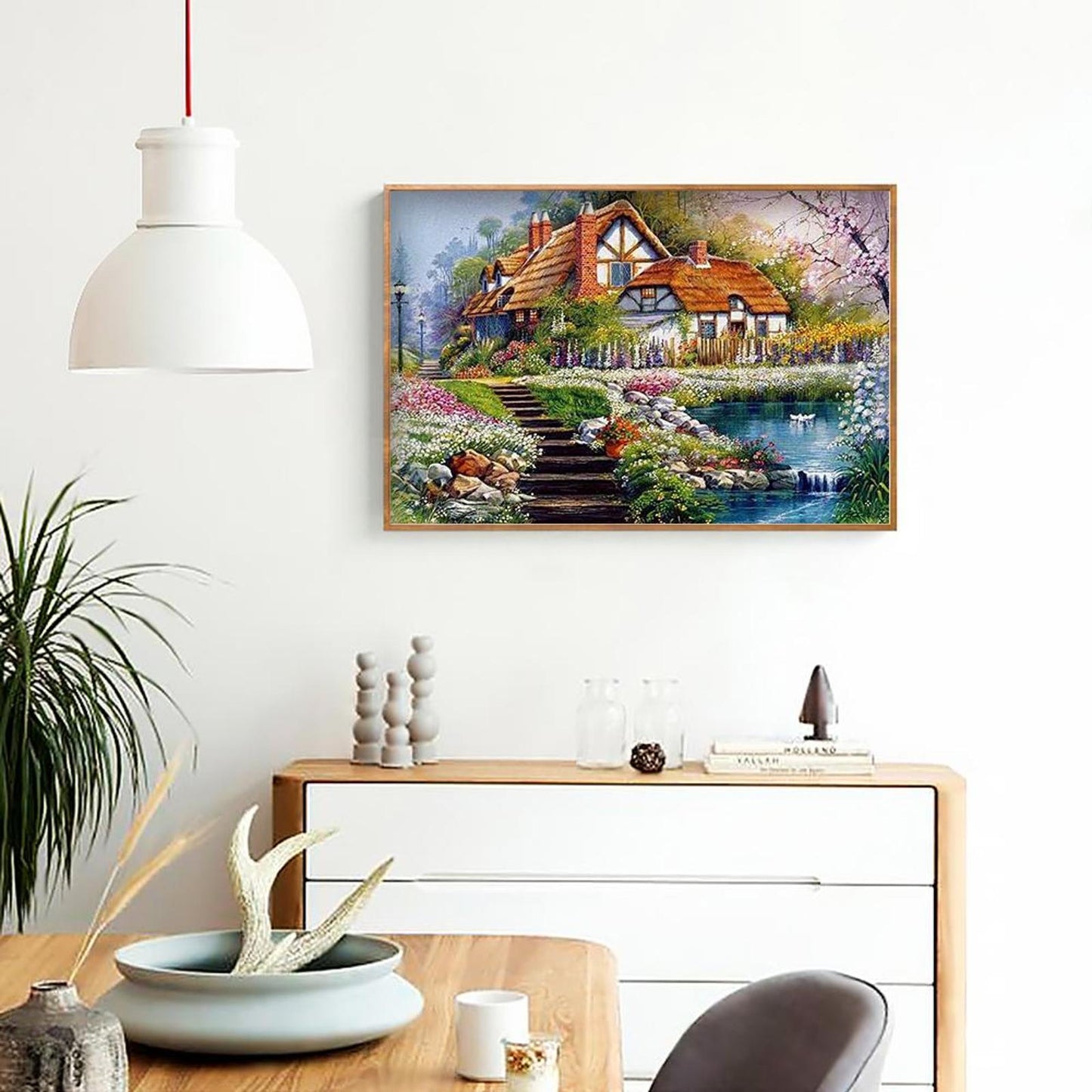 Lakeside Cottage - Full 11CT Stamped Cross Stitch 36x46CM - Huacan