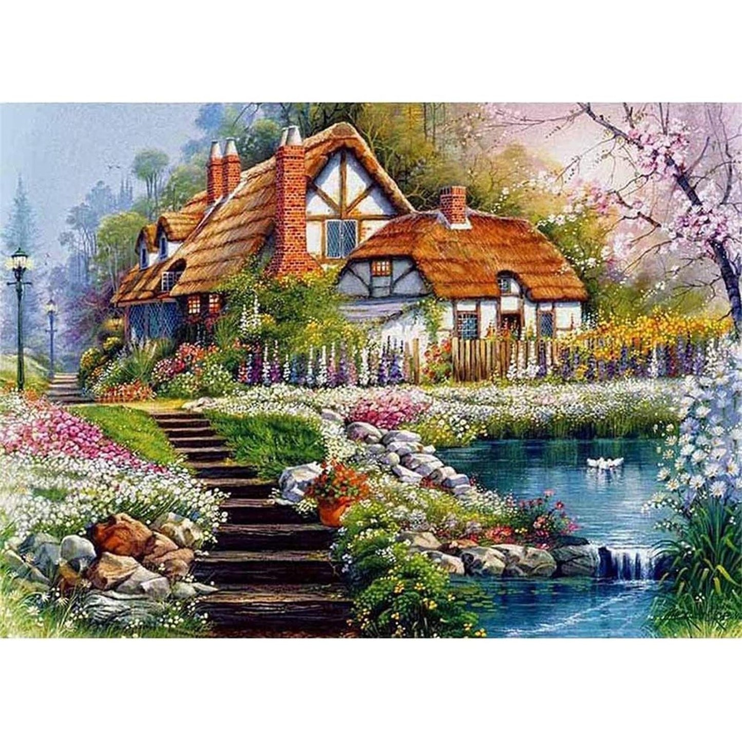 Lakeside Cottage - Full 11CT Stamped Cross Stitch 36x46CM - Huacan