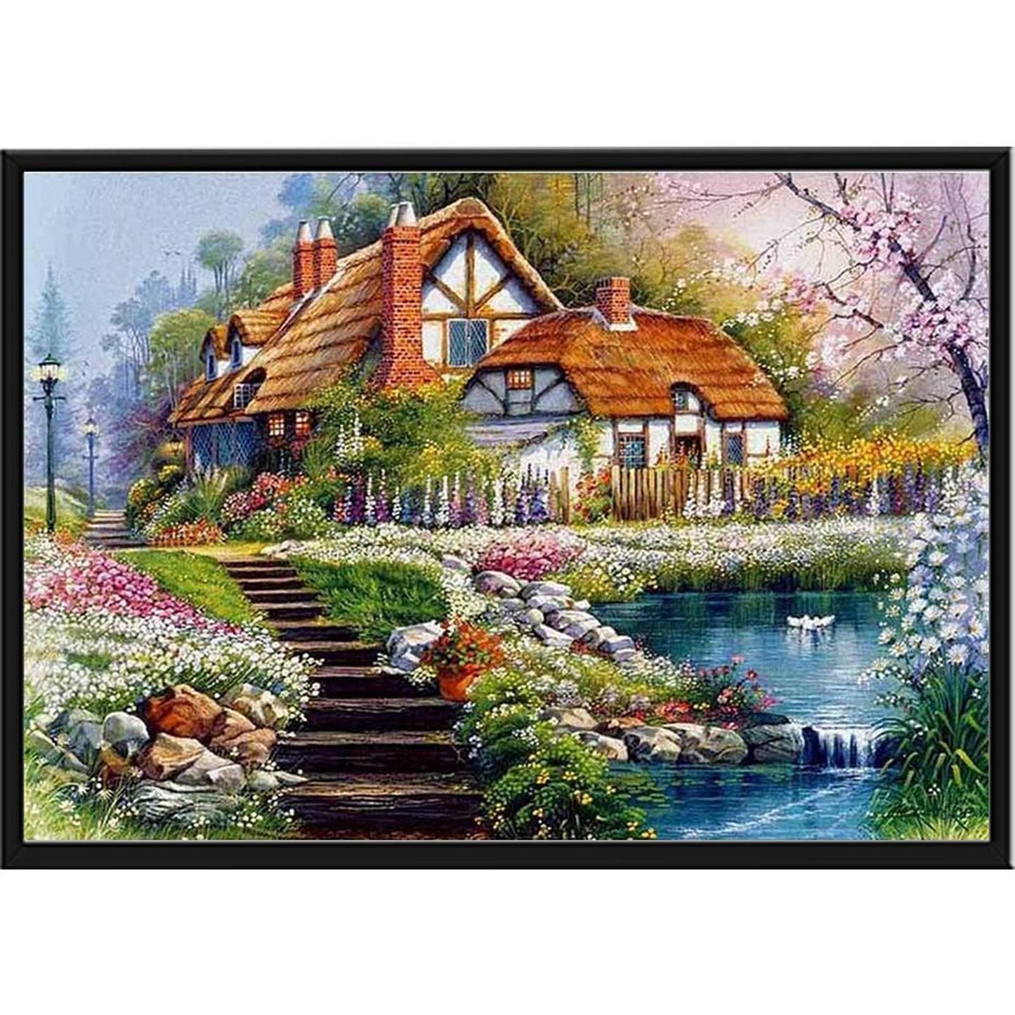 Lakeside Cottage - Full 11CT Stamped Cross Stitch 36x46CM - Huacan