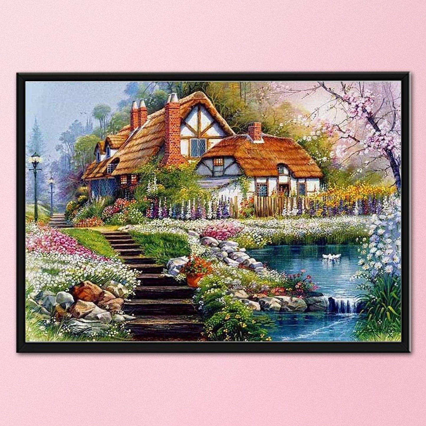 Lakeside Cottage - Full 11CT Stamped Cross Stitch 36x46CM - Huacan