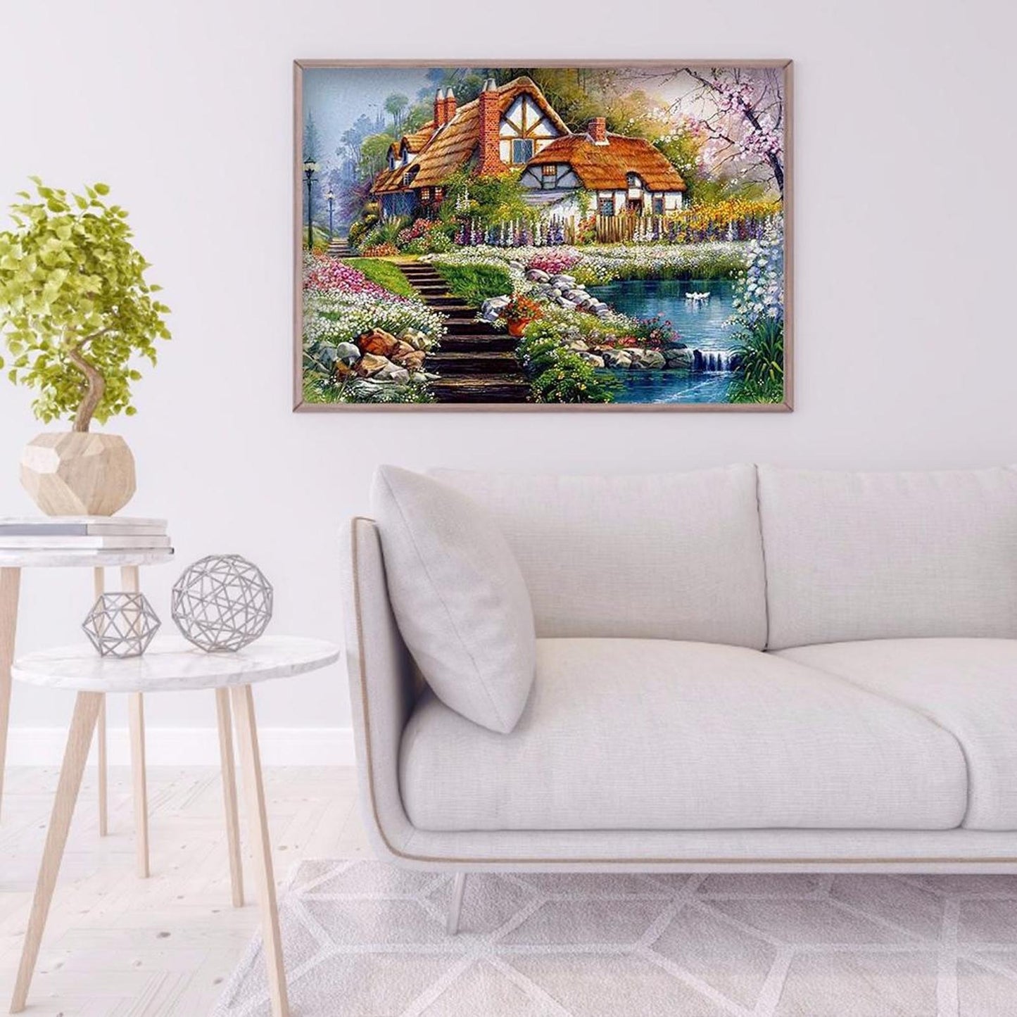 Lakeside Cottage - Full 11CT Stamped Cross Stitch 36x46CM - Huacan
