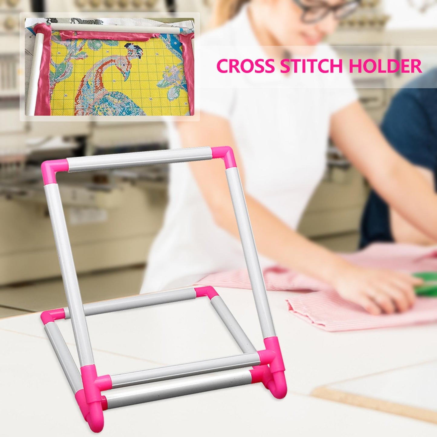 PVC Embroidery Hoop Stand Set Cross Stitch Hoop Plastic Embroidery Frame Stand
