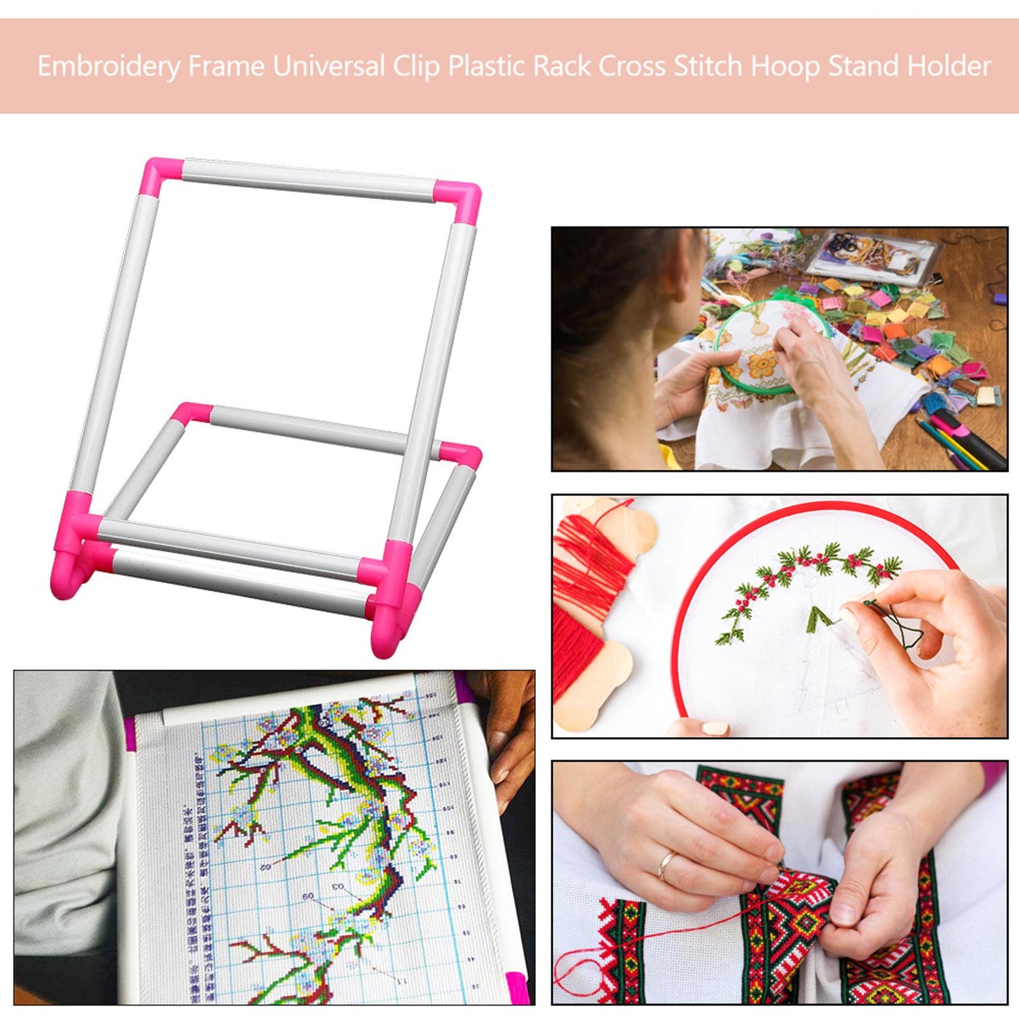 PVC Embroidery Hoop Stand Set Cross Stitch Hoop Plastic Embroidery Frame Stand