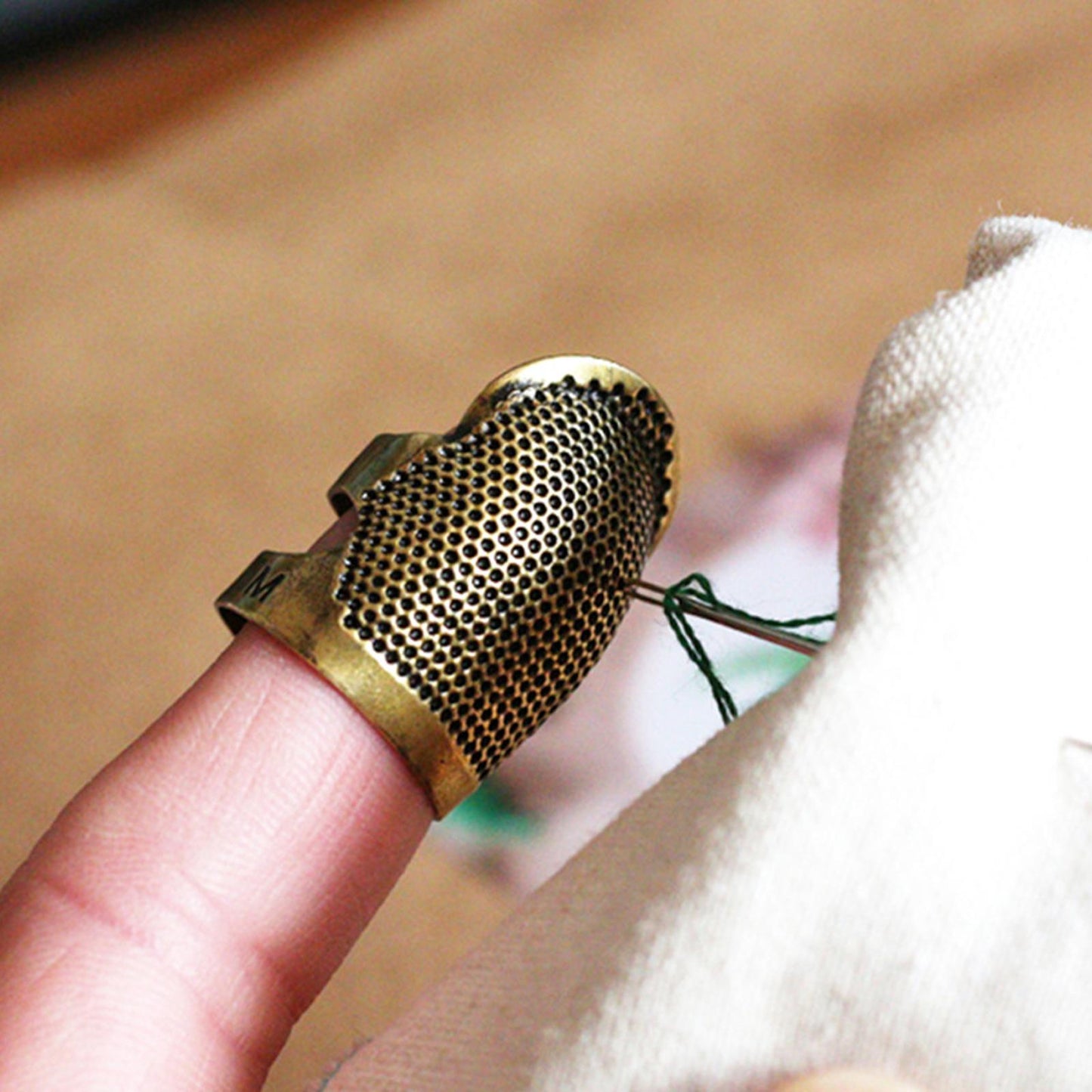 Copper Finger Thimble Hoop Cover Cross Stitch Finger Protective Cover (M)