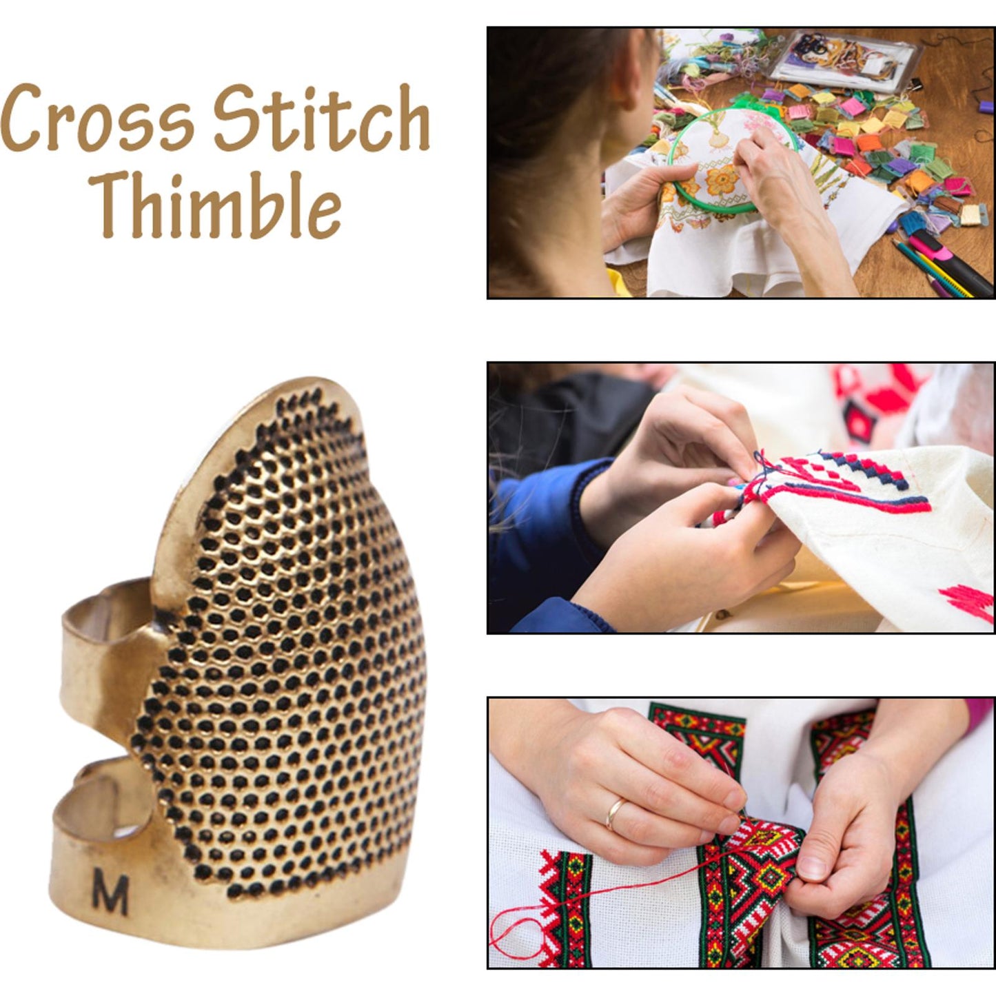 Copper Finger Thimble Hoop Cover Cross Stitch Finger Protective Cover (M)