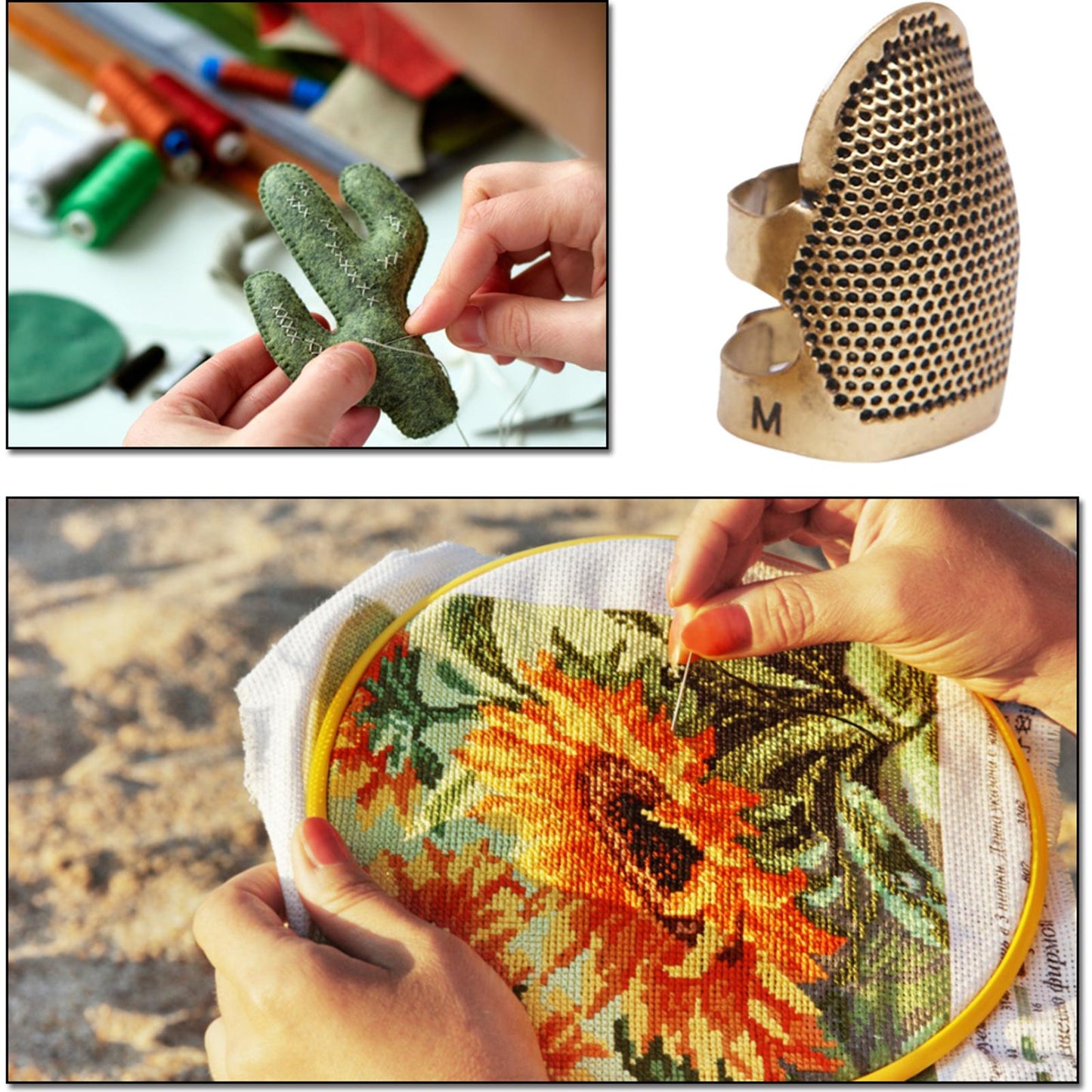 Copper Finger Thimble Hoop Cover Cross Stitch Finger Protective Cover (M)