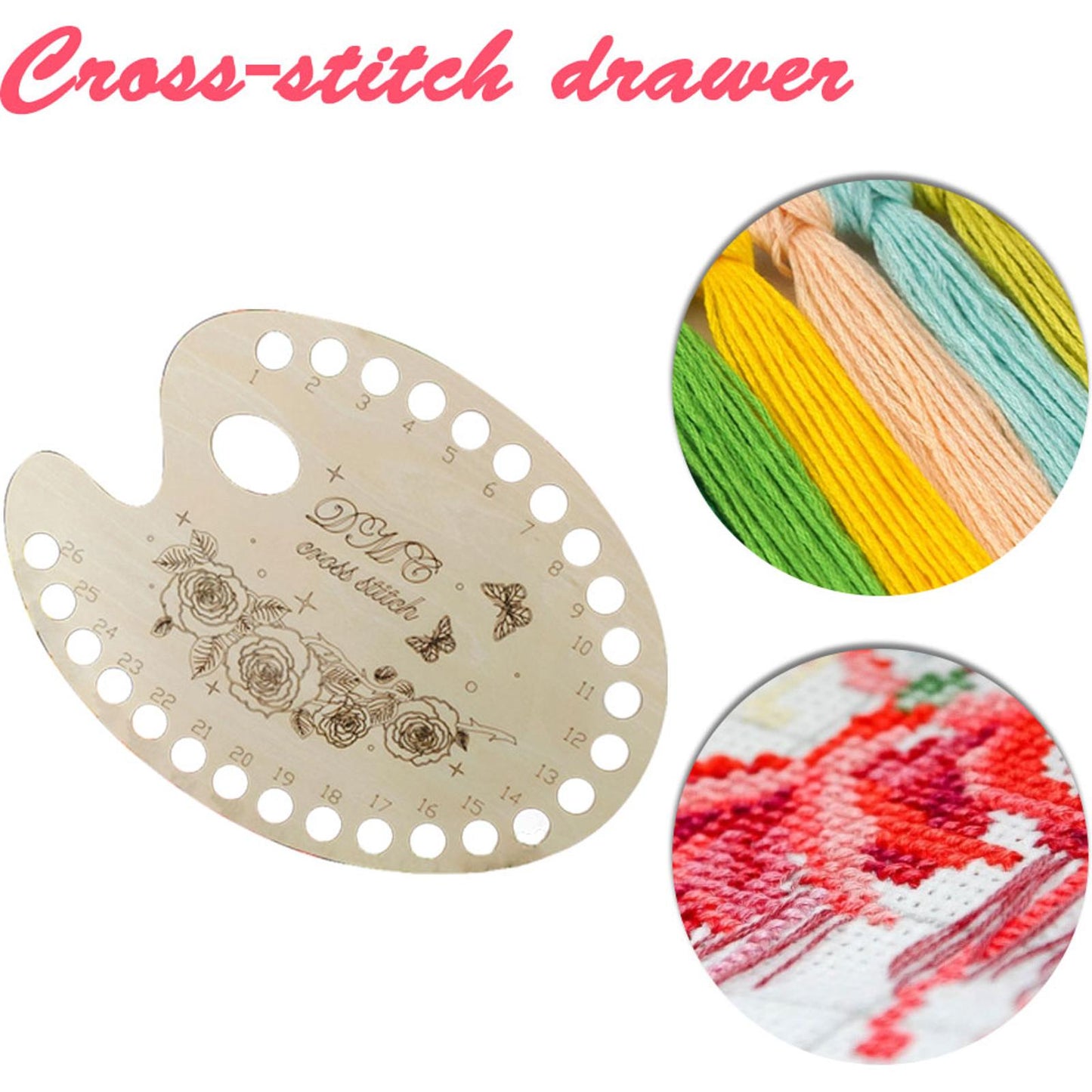 Wooden Hollow Cross Stitch Thread Board Thread Organize Plate (Color Plate)