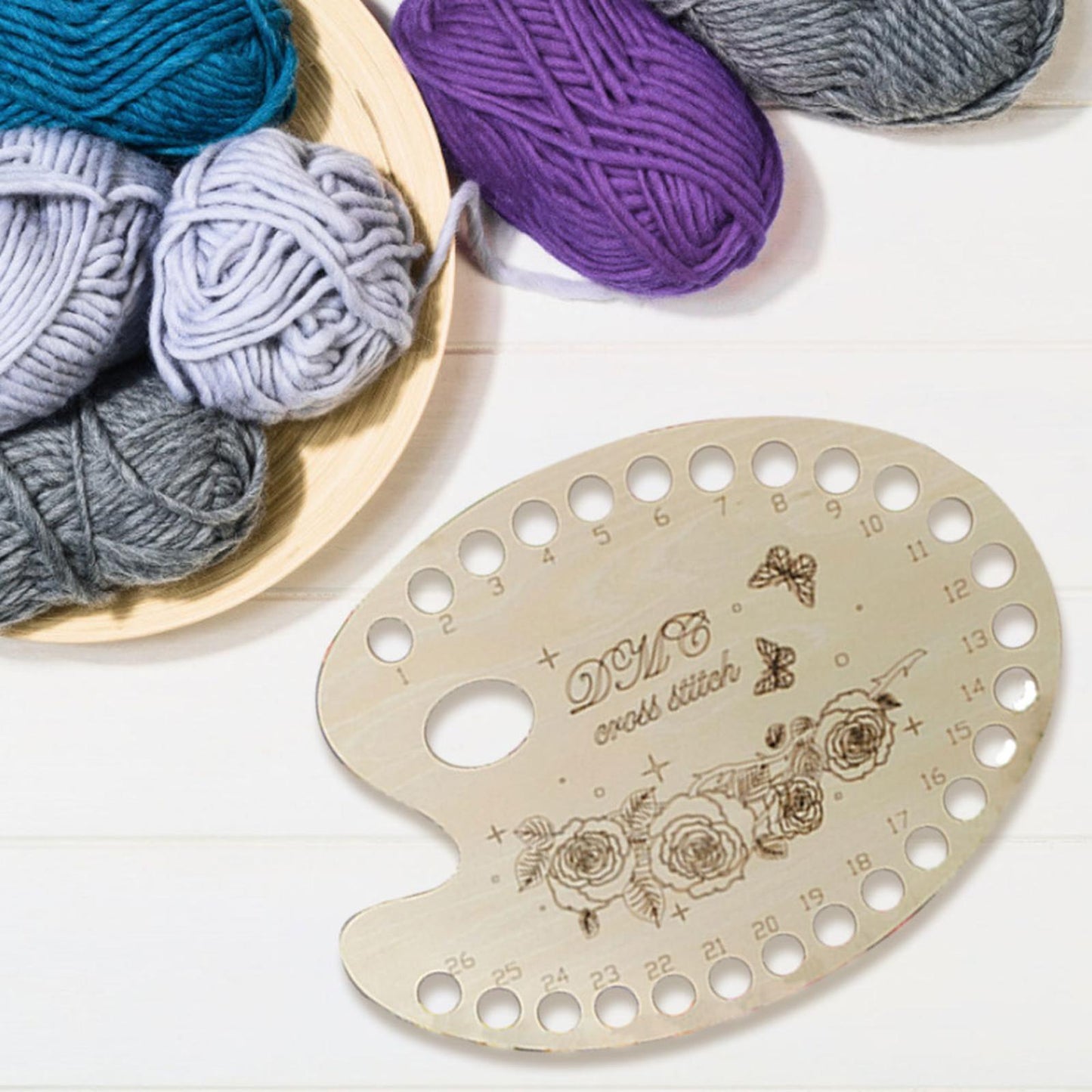 Wooden Hollow Cross Stitch Thread Board Thread Organize Plate (Color Plate)