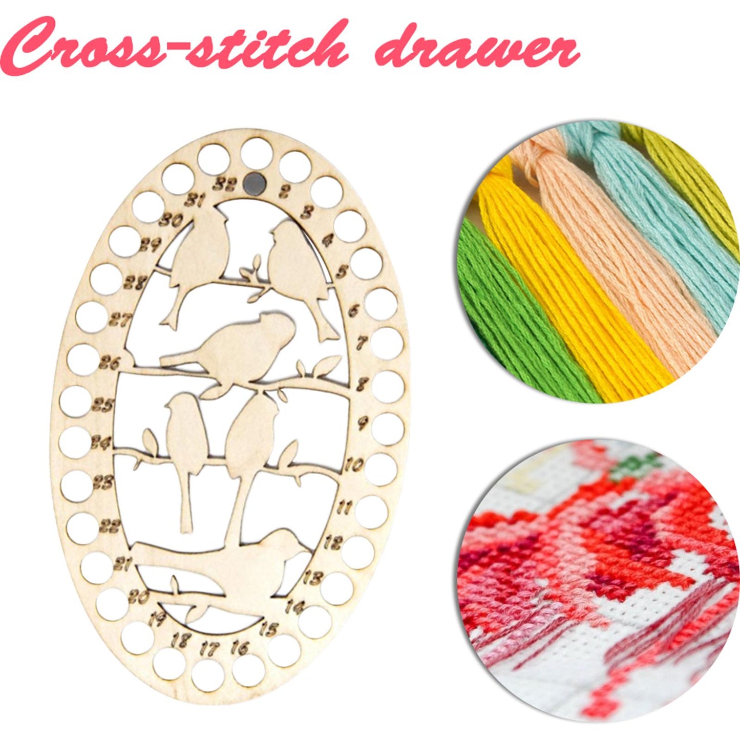 32 Positions Embroidery Thread Organizer Wood Cross Stitch Row Line Holder