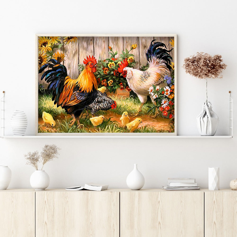 Chicken - Full 11CT Stamped Cross Stitch 50x40CM - Diy