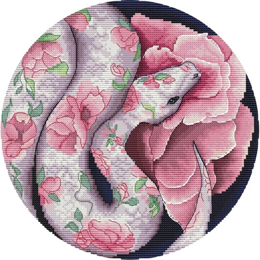 Snake And Flowers - Partial 11CT Stamped Cross Stitch 40x40CM - Yishu