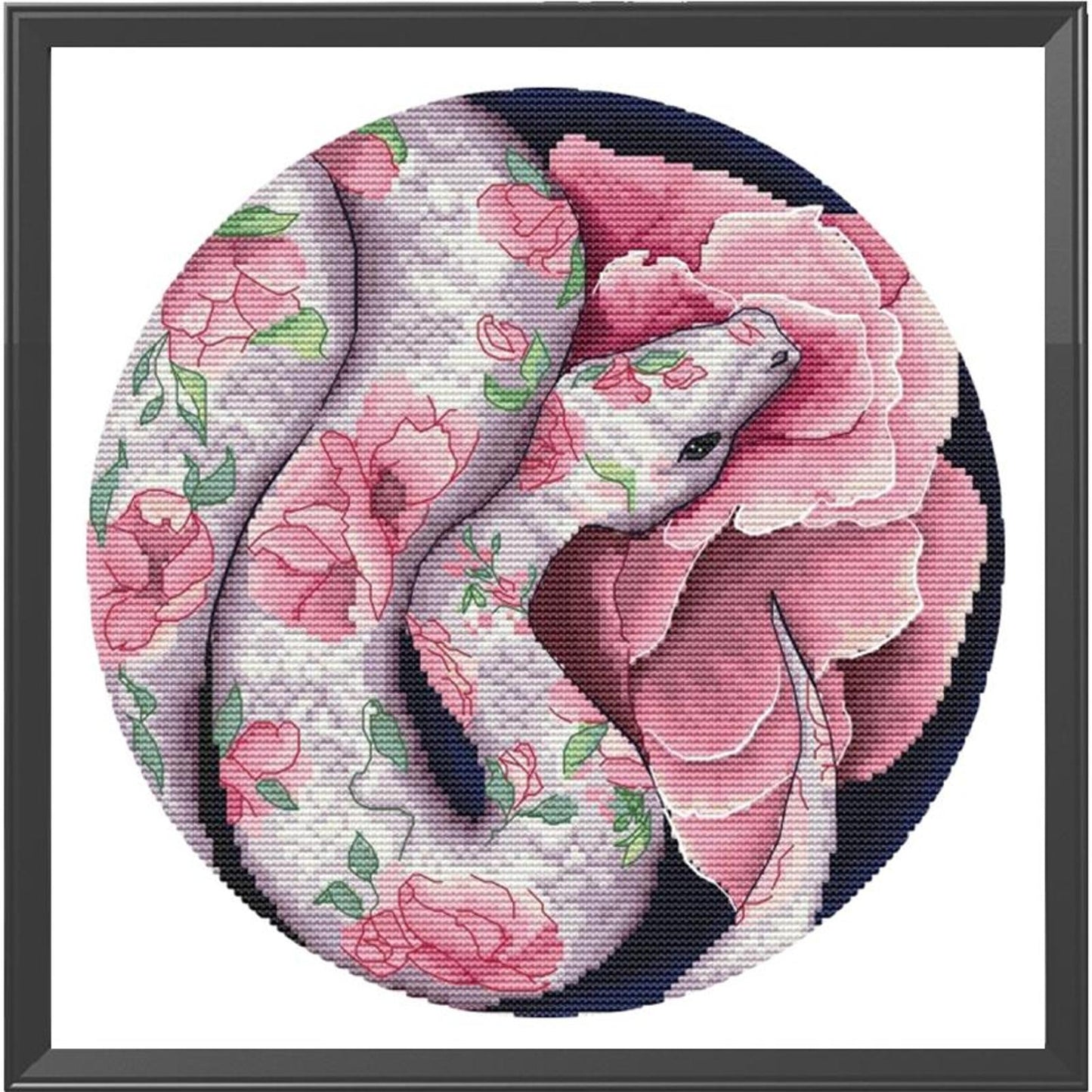 Snake And Flowers - Partial 11CT Stamped Cross Stitch 40x40CM - Yishu