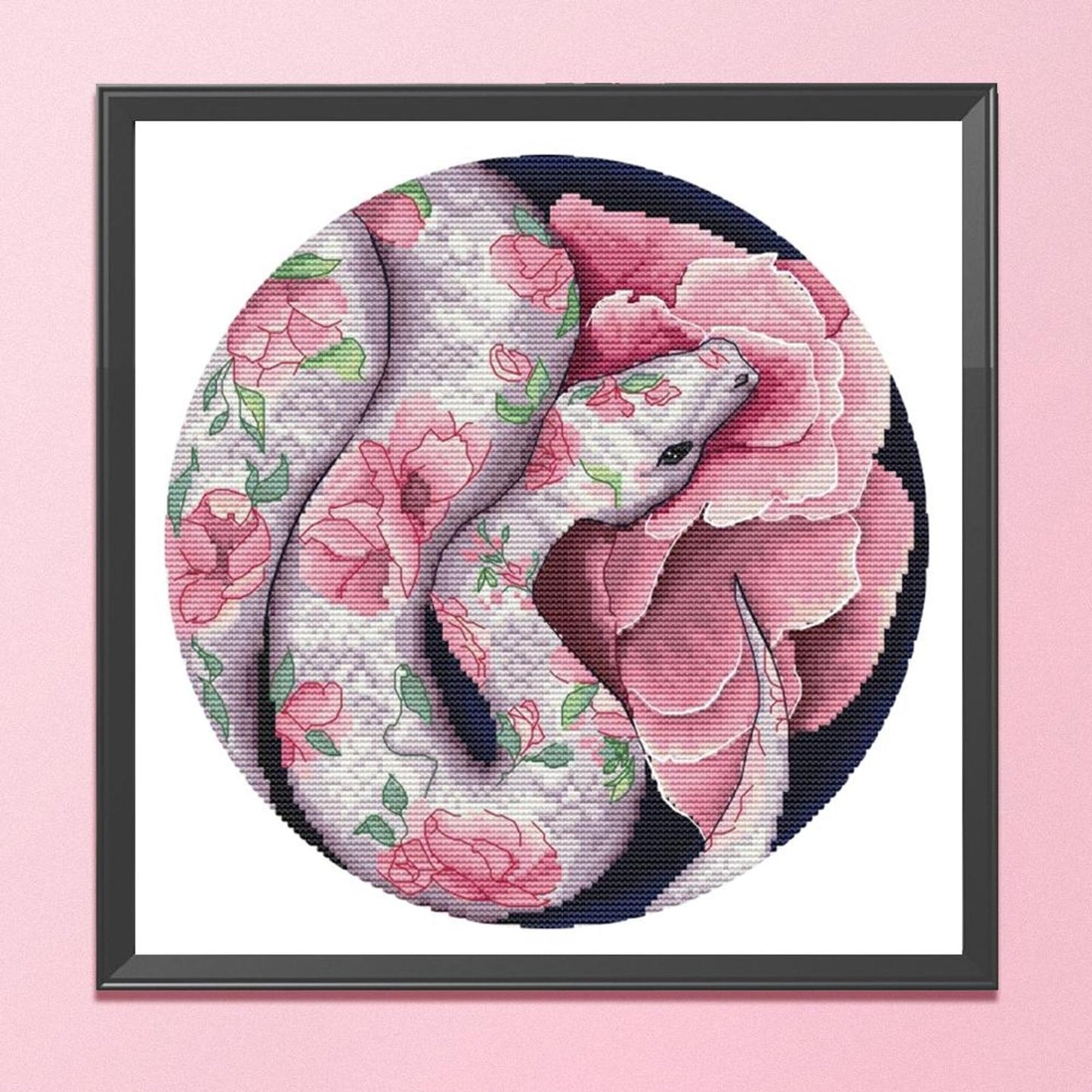 Snake And Flowers - Partial 11CT Stamped Cross Stitch 40x40CM - Yishu