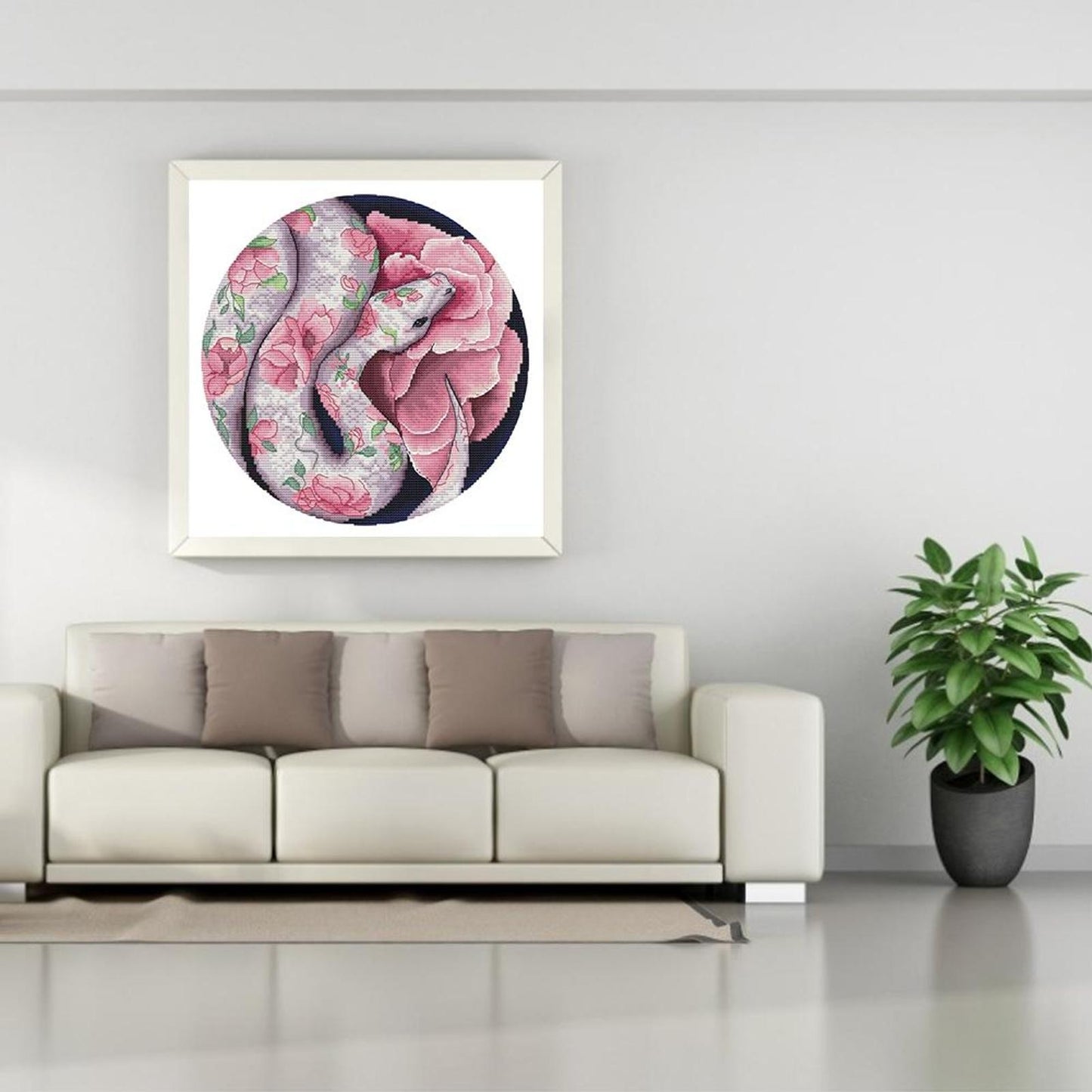 Snake And Flowers - Partial 11CT Stamped Cross Stitch 40x40CM - Yishu